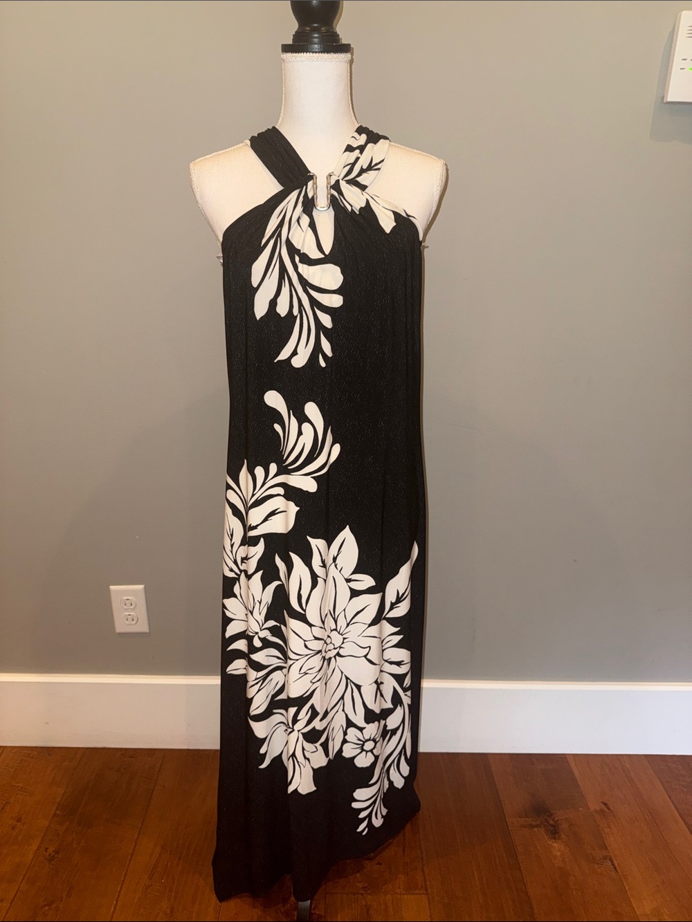 Tommy Bahama Black & White Floral Halter Maxi Dress